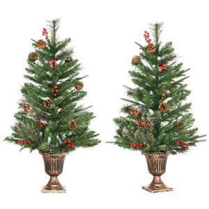 Conjunto de 2 árvores de natal artificial pe, PVC, aço e pp color verde