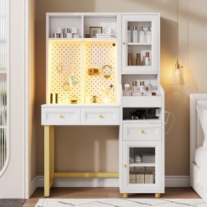 Mesa de maquilhagem e escritório com LED mdf branco 156x100x45cm