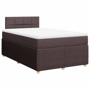 vidaXL cama box spring con colchón tela marrón oscuro 120x200 cm
