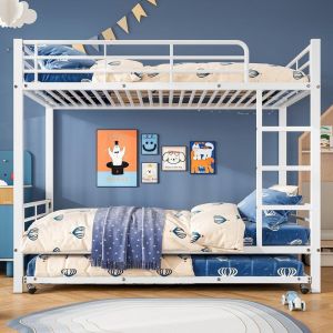 Beliche de ferro branco 90x200cm com gavetão 90x190cm e escada