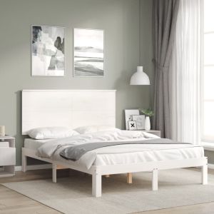vidaXL estructura cama de matrimonio con cabecero madera maciza blanco