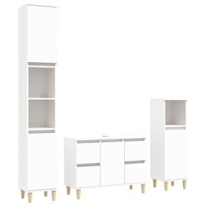3 pcs conjunto móveis casa de banho derivados de madeira branco