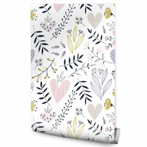 Papel de parede leaves flowers hearts quarto decoração moderna