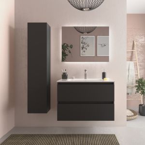 Móvel de banheiro bequia 80 cm preto| lavatório em porcelana