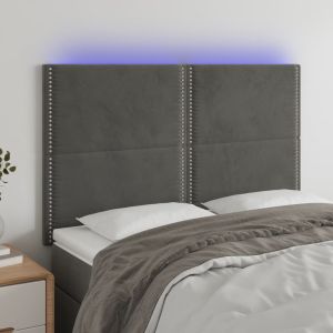 Cabeceira de cama c/ LED veludo 144x5x118/128 cm cinza-escuro ptob8347