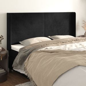 Cabeceira de cama c/ abas veludo 203x16x118/128 cm preto ptob9523