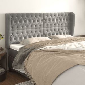 Cabeceira cama c/ abas veludo 183x23x118/128 cm cinzento-claro ptob8017