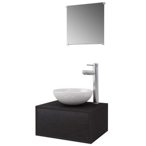 Conjunto móveis casa de banho 4 pcs com bacia e torneira, preto