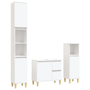 3 pcs conjunto móveis casa de banho madeira processada branco