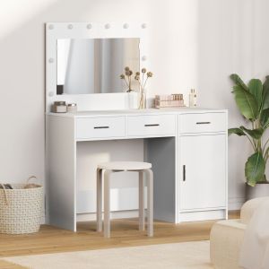 Conjunto de mesa de maquiagem de 2 peças com LED em madeira branca wf512708