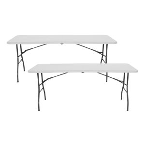 Pack 2 mesas dobráveis 180cm retangular branco restauração 7house