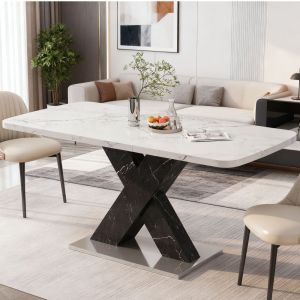Mesa de jantar retangular extensível branco preto 76,5x120-160x80cm