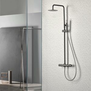 Coluna de ducha termostática preta gun metal em aço e latão com tubo e maní