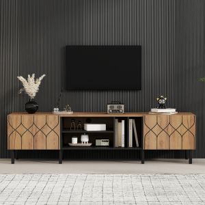Móvel de tv 2 portas 4 nichos preto e natural 50x180x40cm