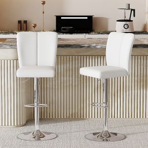 Taburete de bar giratorio regulable en altura juego de 2 blanco plata