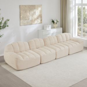 Sofá modular de canto em tecido polar granulado bege branco 4 lugares