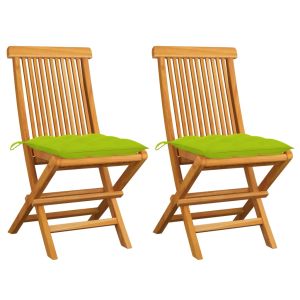 vidaXL sillas de jardín 2 uds madera teca con cojines verde brillante