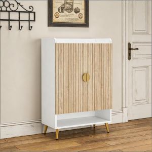 Sapateira com 2 portas e 7 níveis branco madeira e metal