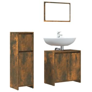 3 pcs conjunto de móveis wc madeira processada carvalho fumado