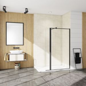 Painel de duche borda serigráfica preta,barra 140cm,(140+40)x200cm