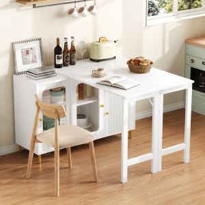Aparador multifuncional com tampo extensível branco 78,5x116x40cm