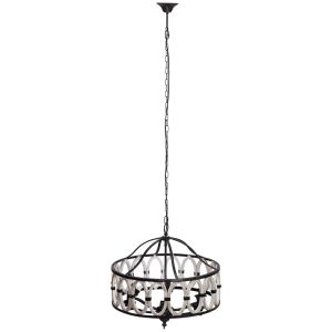Candeeiro de teto redondo em madeira e metal preto d63x63x63h cm