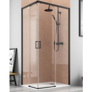 Cabine de duche retangular angular | frente 150 lateral  80cm preto