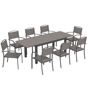 Conjunto de refeição alumínio, compósito madeira plástica color gris