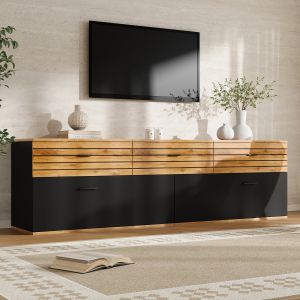 Móvel de tv com 3 gavetas e 2 portas natural e preto 59x168x38cm