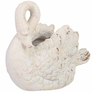 Vasinho de cisne de resina branco 44x22x34 cm