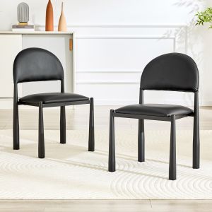 Conjunto 2 cadeiras de jantar pu preto encosto curvo pernas metálicas