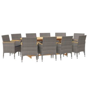 vidaXL juego de comedor de jardín 11 piezas con cojines gris