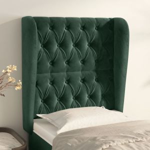 Cabeceira de cama c/ abas veludo 83x23x118/128 cm verde-escuro ptob5540