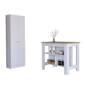 Conjunto de cozinha, ilha de cozinha + armário de cozinha multifunções