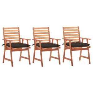 Cadeiras de jantar p/ jardim 3 pcs c/ almofadões acácia maciça