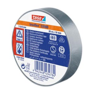 Fita isolante tesa 53988-00046-00 cinza (c x l) 20 m x 19 mm borracha