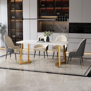 Mesa de jantar mármore dourado branco 75x117x68cm