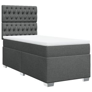 vidaXL cama box spring con colchón tela gris oscuro 90x200 cm
