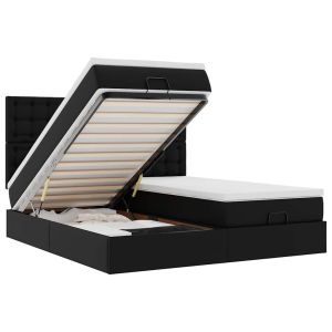 vidaXL cama otomana colchón y LED cuero sintético negro 180x200 cm