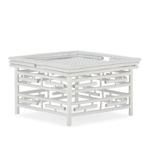 Mesa de centro 80x80x45 em bambu e rattan branco.