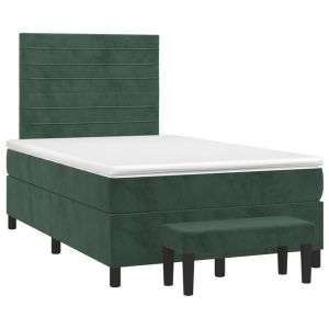 vidaXL cama box spring con colchón terciopelo verde oscuro 120x190 cm