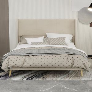 Cama minimalista com estrado baixo, sem arrumação, 160x200cm bege