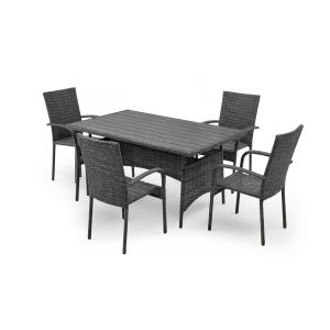 Mesa de jantar + 4 cadeiras em rattan pe. Mobiliário para jardim e pátio,