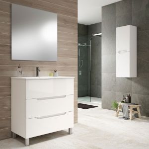 Móveis banho, lavatório, espelho e aplique LED victoria 100x45 branco c/pés