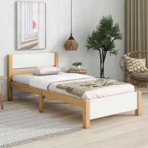 Cama individual 90x200cm com estrutura estável madeira e mdf branco natur