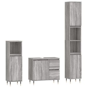 3 pcs conjunto móveis casa de banho madeira proc. Cinza sonoma