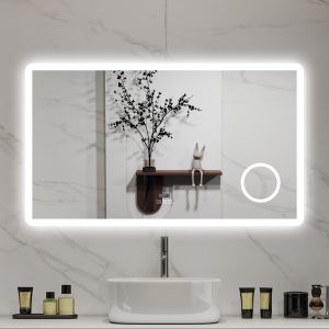 Aica LED espejo de baño 100 x 60cm con reloj, bluetooth, lupa 3x