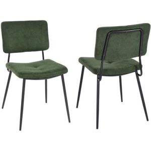 Meubles cosy - pack 2 cadeiras de jantar em tecido verde com pés pretos