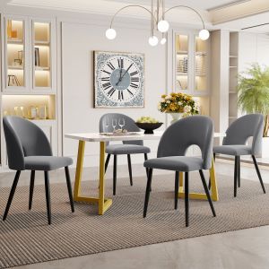 Conjunto mesa de jantar 5 peças veludo cinzento com mesa retangular