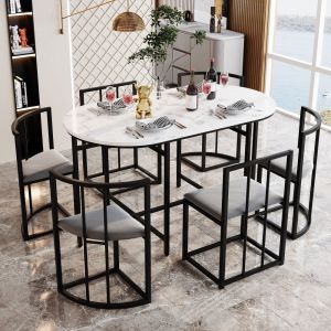 Conjunto mesa e cadeiras de jantar em mdf branco e preto 6 lugares